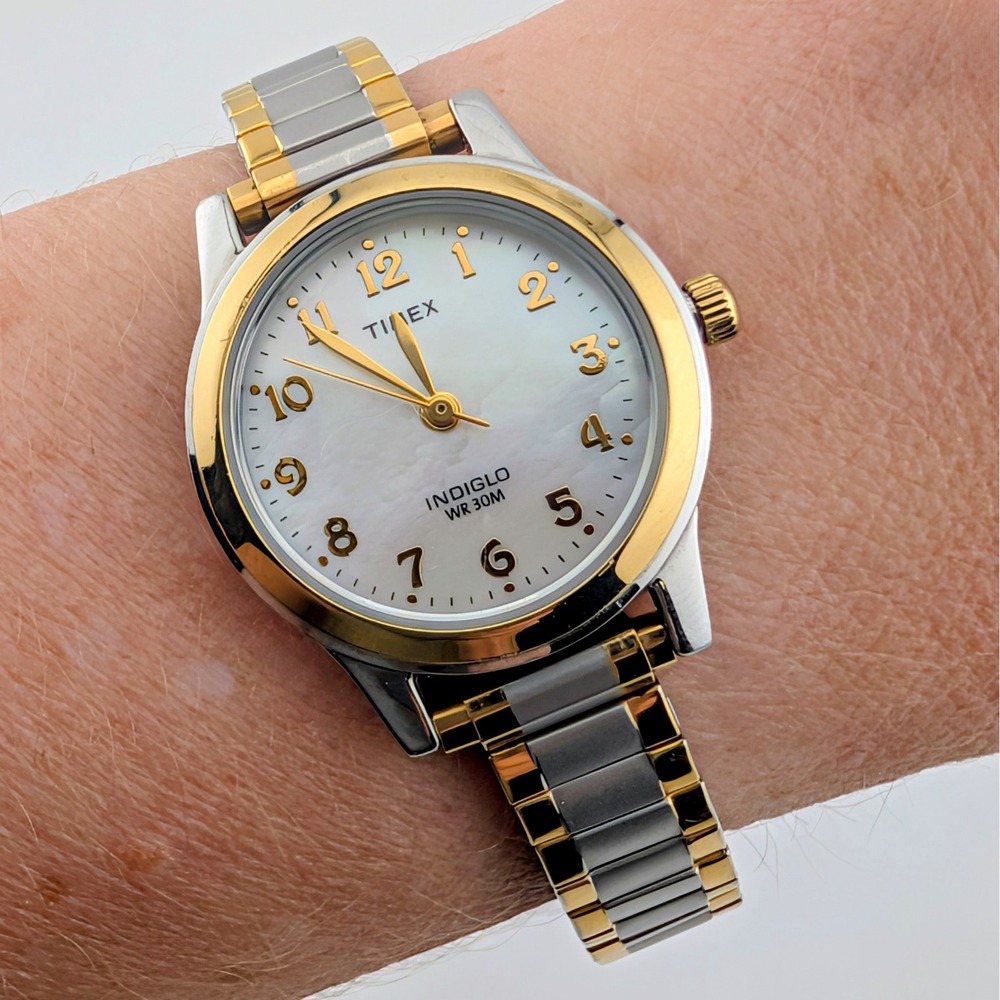 Timex Indiglo Women's Two Tone Watch MOP Dial Speidel Expansion Band